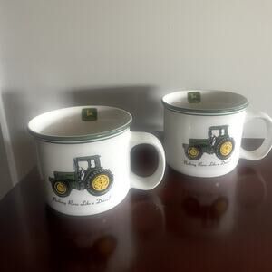 Vintage 2 John Deere Coffee Mugs "Nothing Runs Like A Deere" Tractor Gibson
